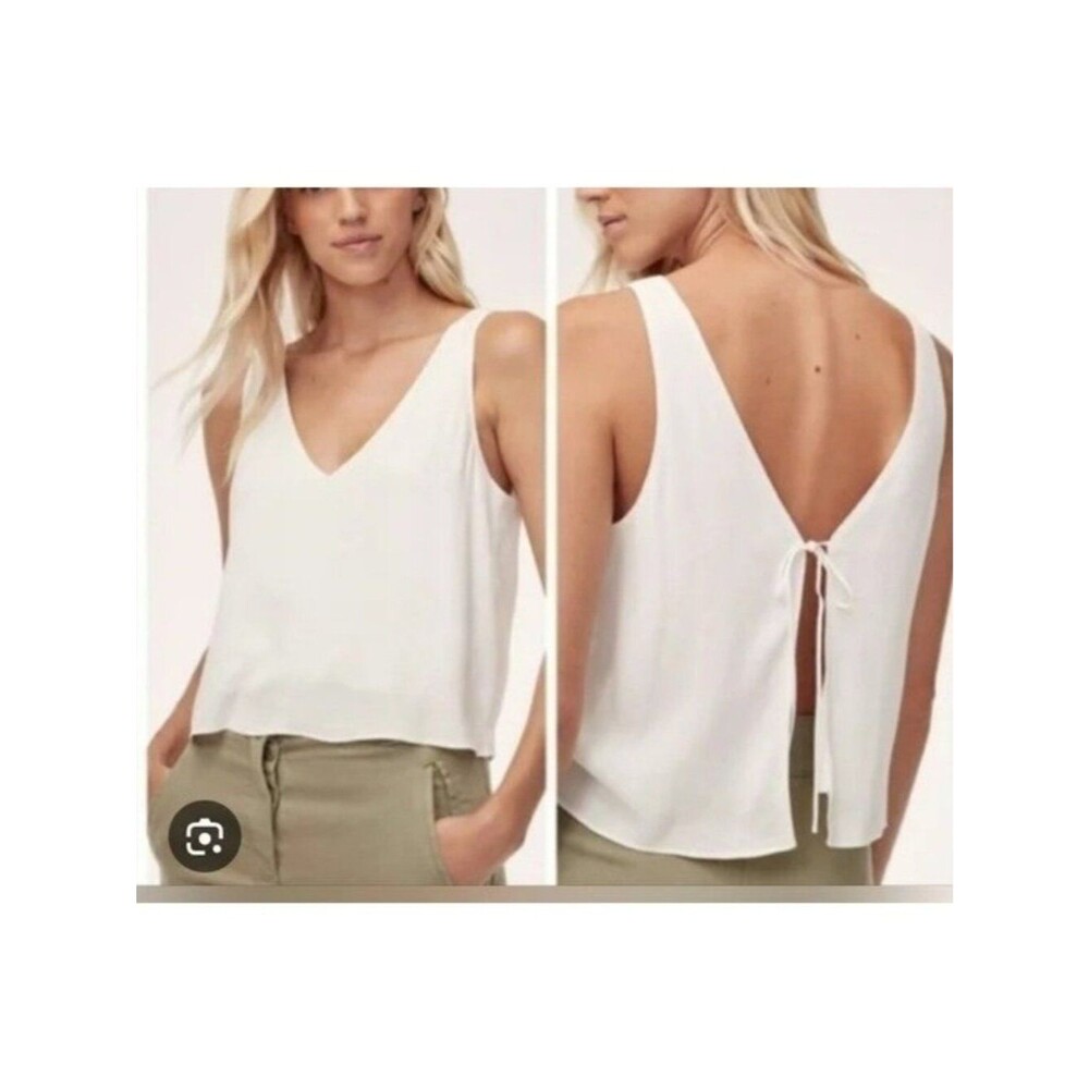 WILFRED FREE Small Aritzia‎ Kempner tie back crepe blouse in white Boho Festival